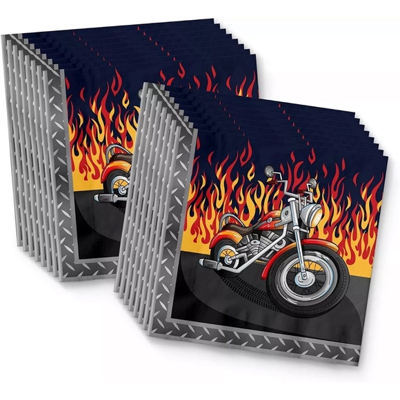 Motorcycle Biker Birthday Party Supplies Set Plates Napkins Cups Tableware Kit - Picture 6 of 7